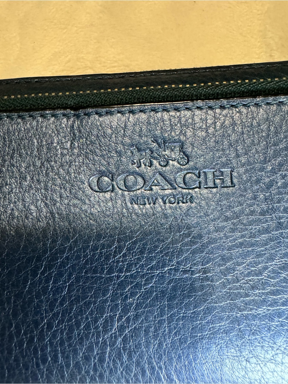 Coach Navy Pebbled Leather Zip Wristlet - Picture 7 of 7